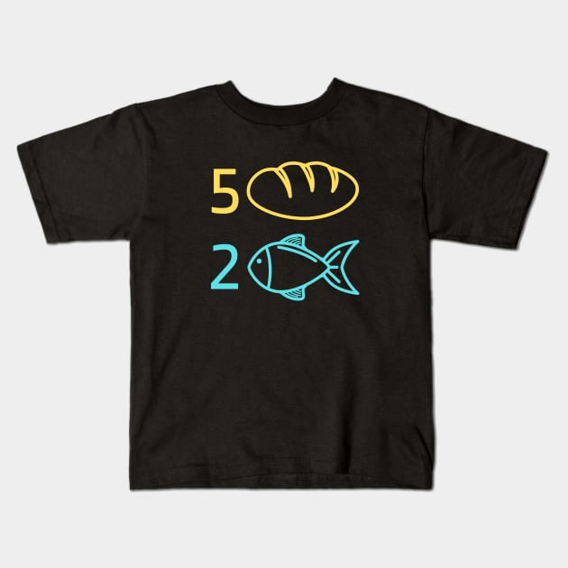 5 Loaves And 2 Fishes Kids T-Shirt by All Things Gospel